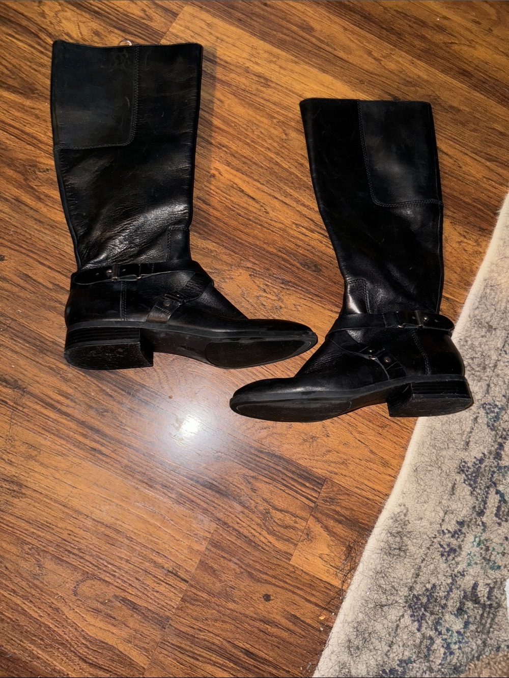 Nine West Black Leather Knee-High Heeled Boots